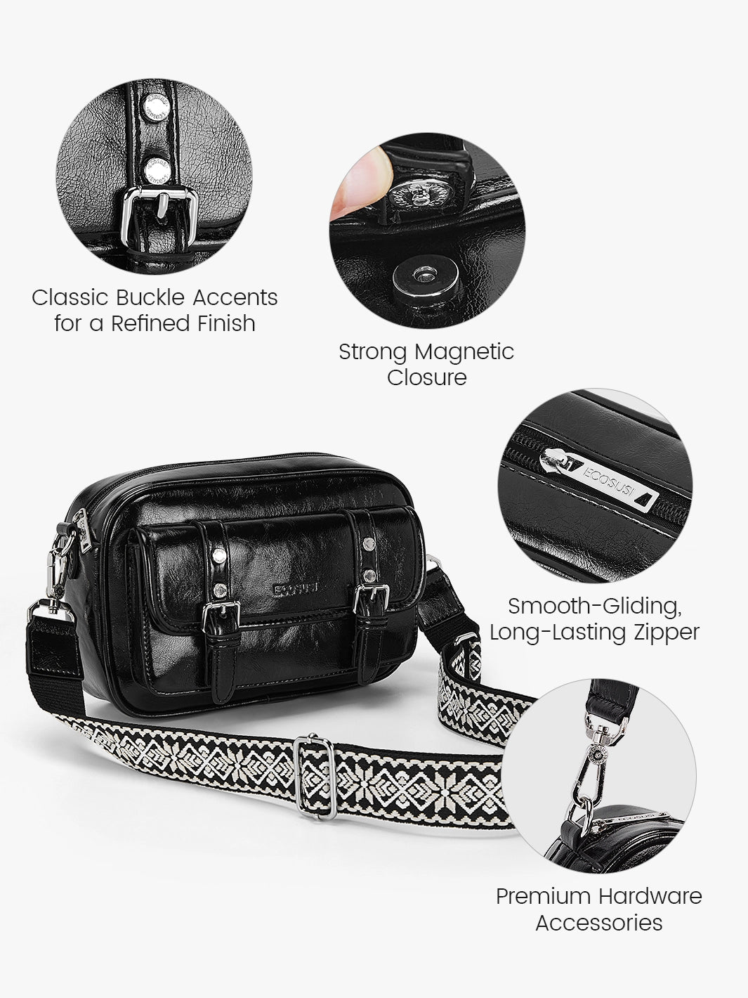 Mia Wide Strap Vegan Leather Crossbody Bag