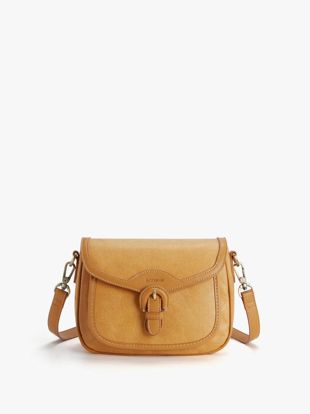 Evelina Washable Paper Vintage Saddle Crossbody - Eco-Friendly Handbag-Amber Orange
