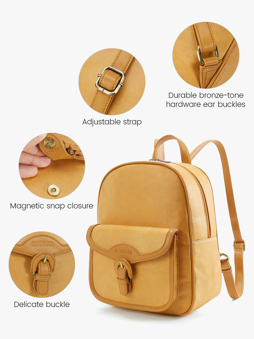 Recycled & Vegan Mini Backpack - Evelina’s Washable Paper Collection for Trendsetters-Amber Orange
